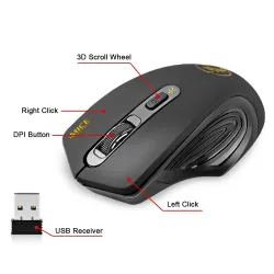 MouseRatón óptico inalámbrico 2.4GHz USB 3.0 2000DPI ajustable