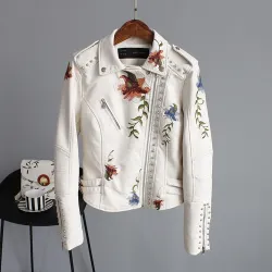 Punk style - floral embroidery - leather jacketJackets