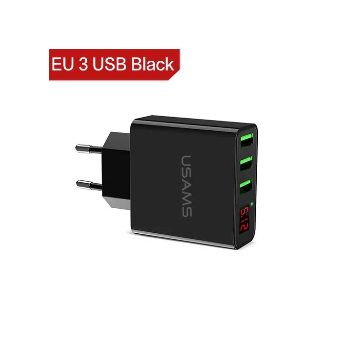 Cargadores3.4Un cargador USB de 3 puertos rápido inteligente con pantalla LED - enchufe de la UE