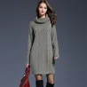 Long knitted sweater with turtleneck - winter dressPlus