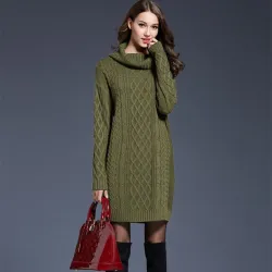 PlusSuéter de punto largo con cuello de tortuga - vestido de invierno