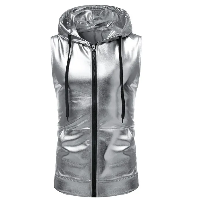 Shiny metallic hoodie - sleeveless vestHoodies & Sweatshirt