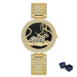 RelojesReloj de oro de moda de lujo con diamantes leopardo