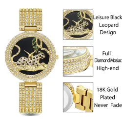 RelojesReloj de oro de moda de lujo con diamantes leopardo