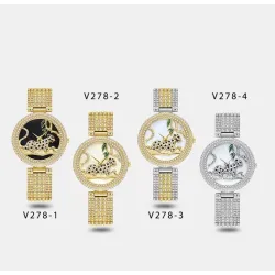 RelojesReloj de oro de moda de lujo con diamantes leopardo