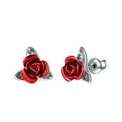 AretesPendientes de oro con rosa roja