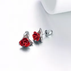 AretesPendientes de oro con rosa roja