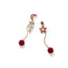 Crystal owl - star & moon - long earrings with ballsEarrings